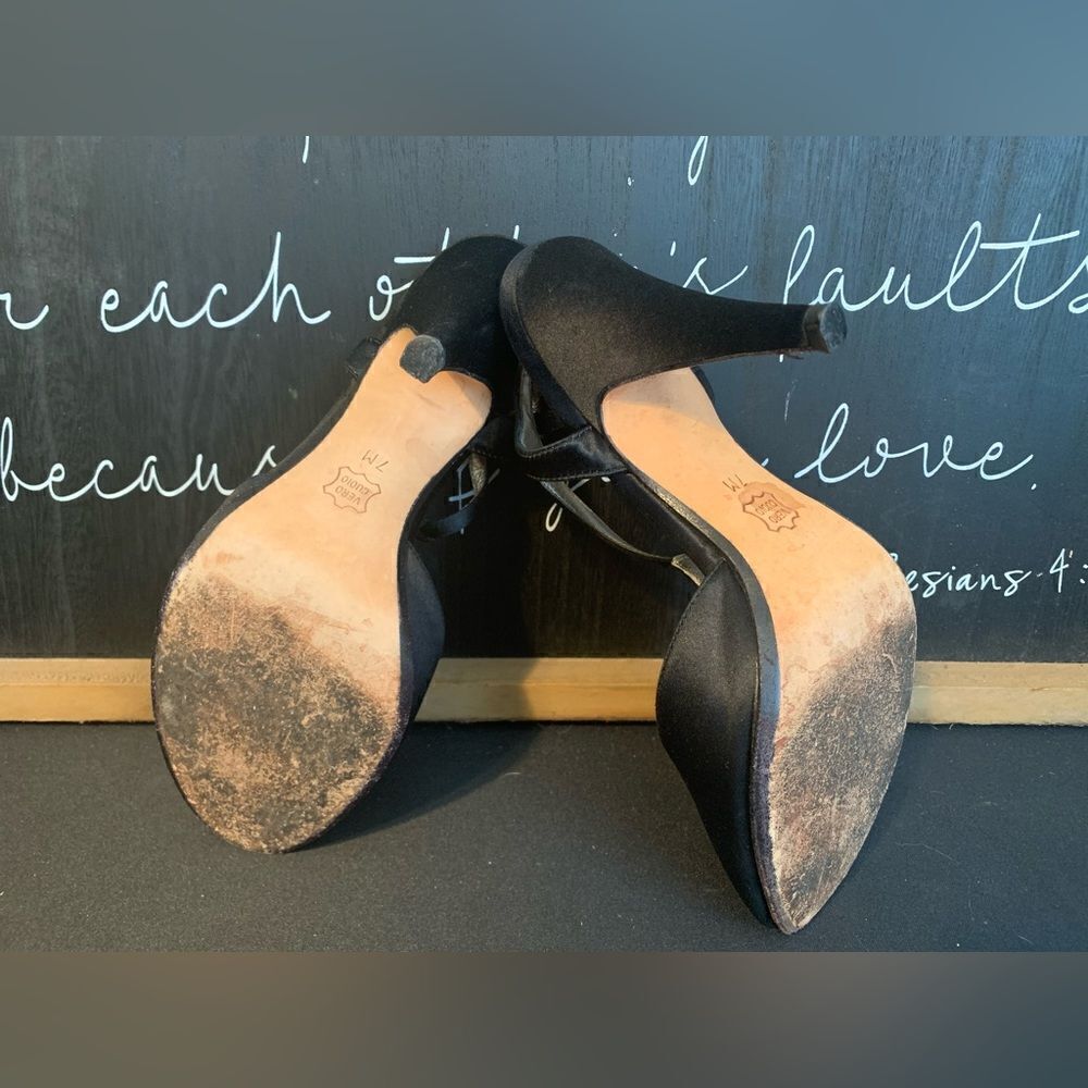 BP black satin strappy heels size 7‎ - Picture 5 of 12